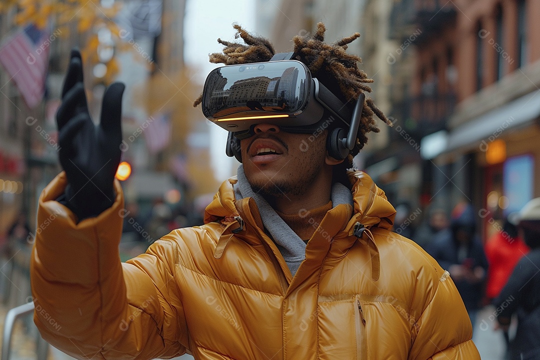 Jovem muito animado usando óculos de realidade virtual