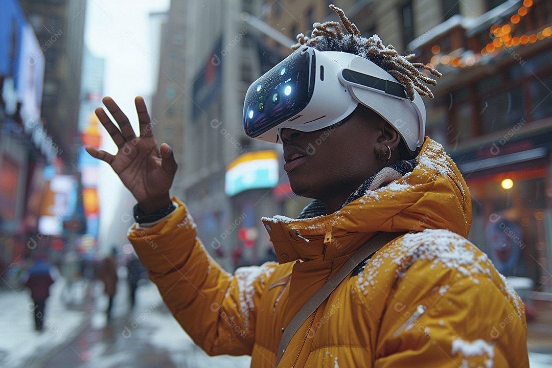 Jovem muito animado usando óculos de realidade virtual