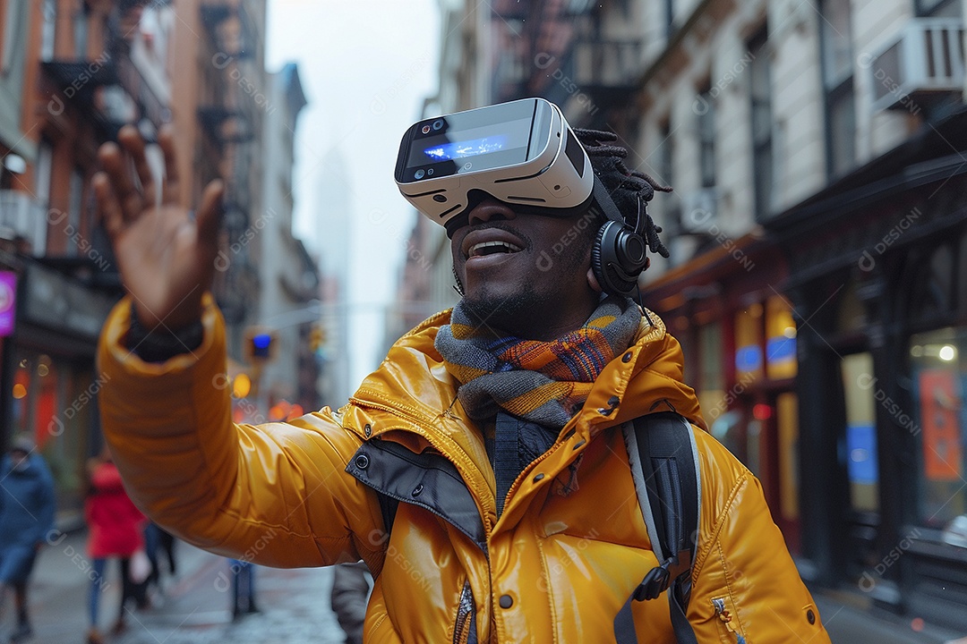 Jovem muito animado usando óculos de realidade virtual