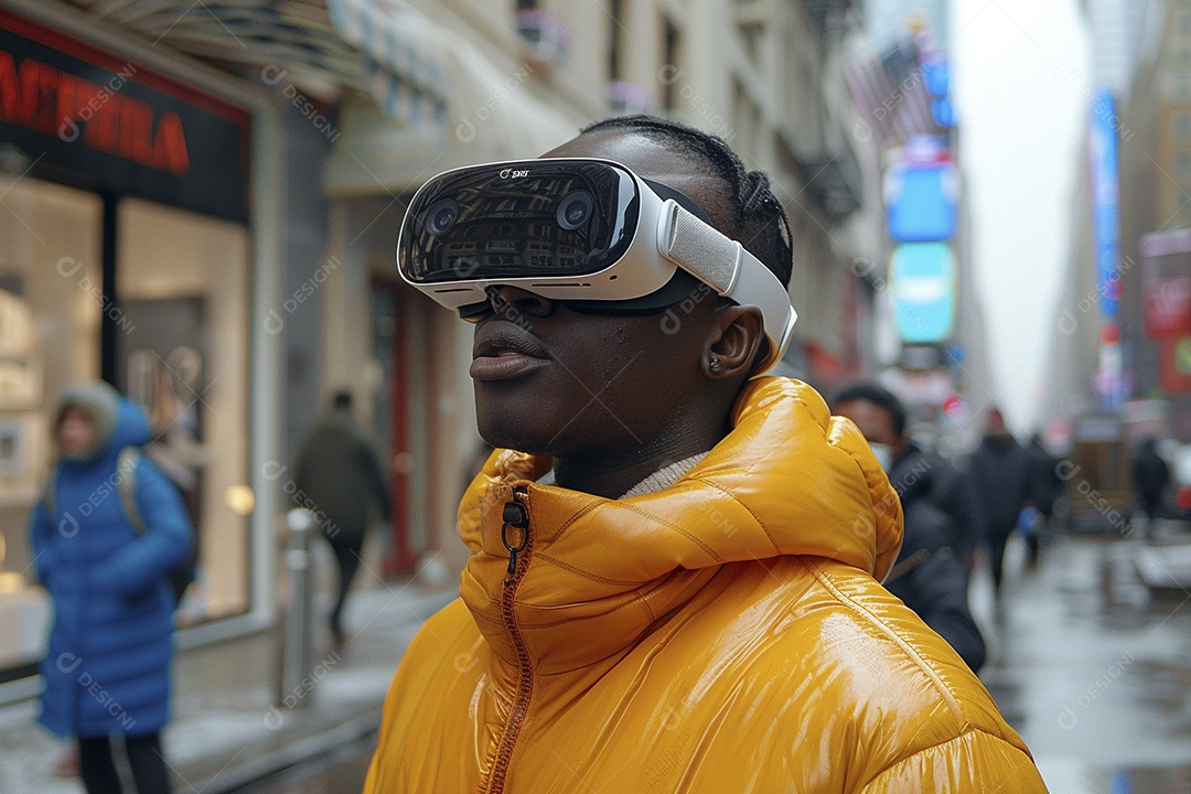 Jovem muito animado usando óculos de realidade virtual