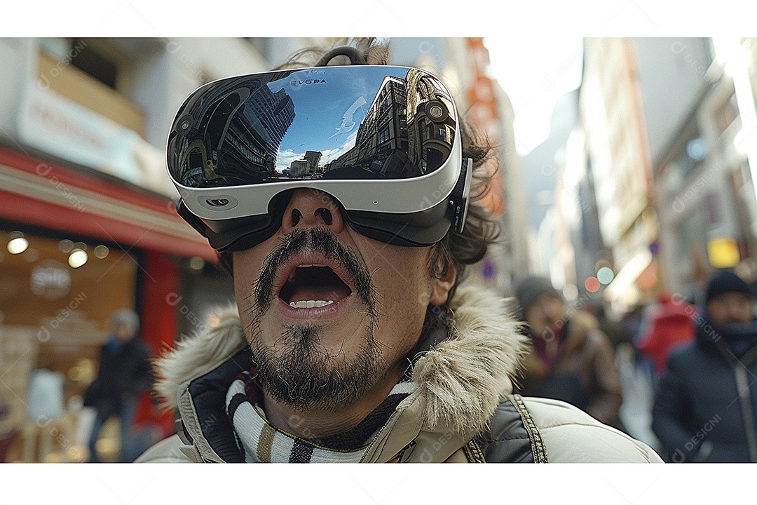 Jovem muito animado usando óculos de realidade virtual