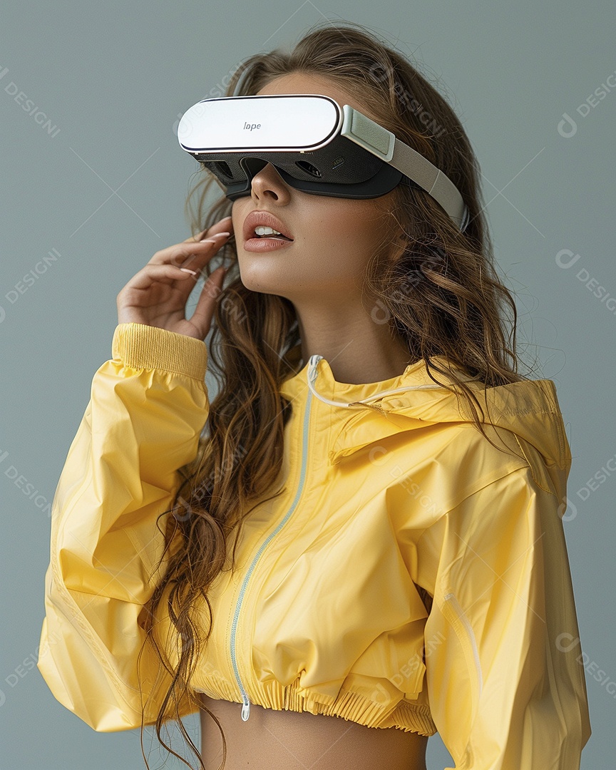 Jovem muito animada usando óculos de realidade virtual