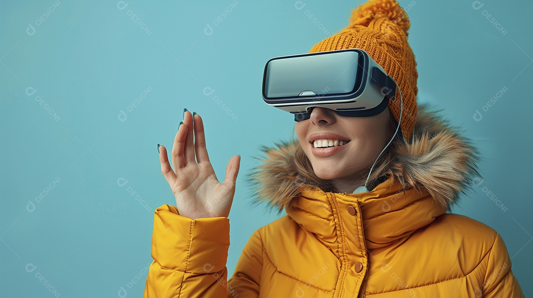 Jovem muito animada usando óculos de realidade virtual