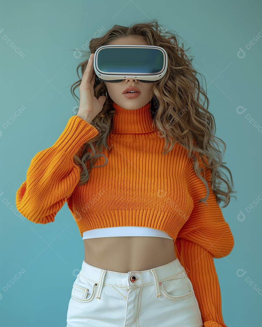 Jovem muito animada usando óculos de realidade virtual