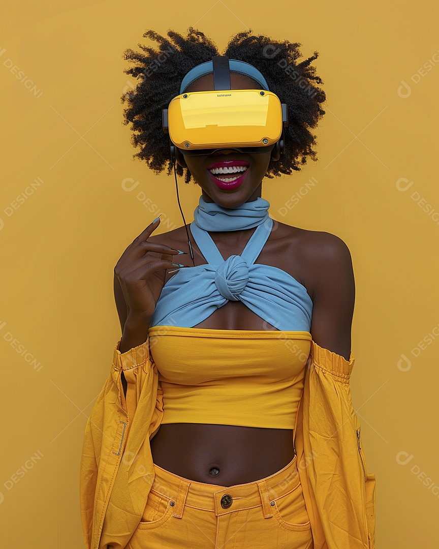 Jovem muito animada usando óculos de realidade virtual