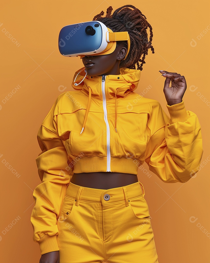 Jovem muito animada usando óculos de realidade virtual