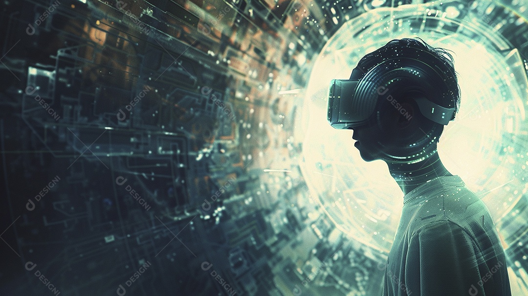 Jovem com óculos de realidade virtual