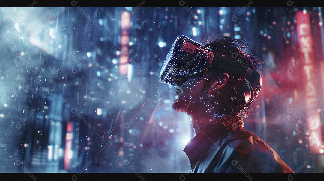 Jovem com óculos de realidade virtual