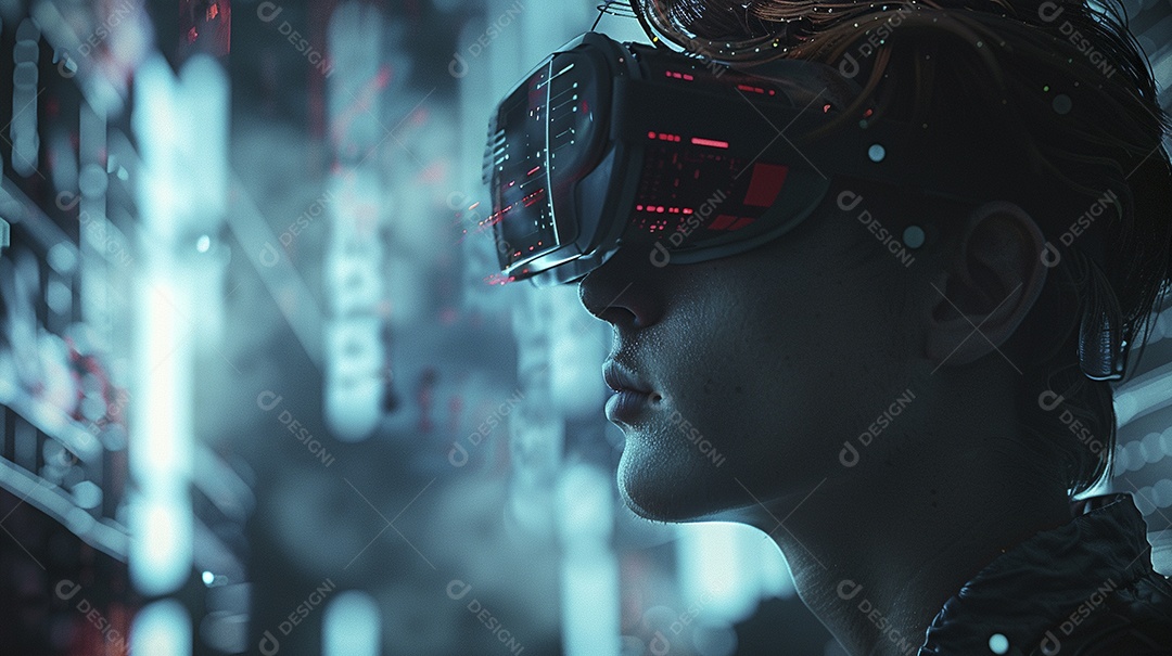 Jovem com óculos de realidade virtual