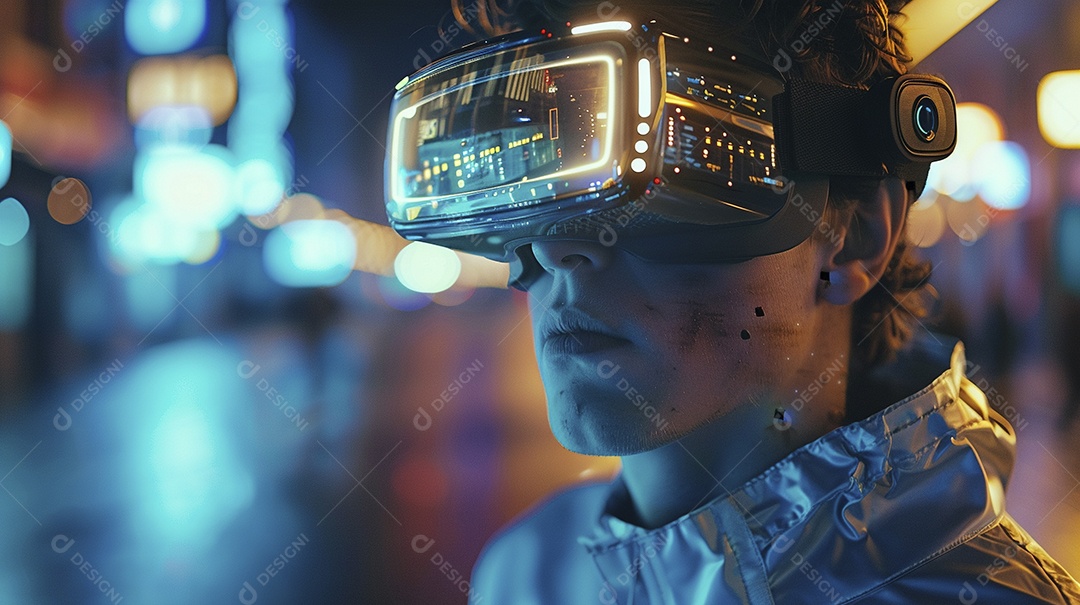 Jovem com óculos de realidade virtual