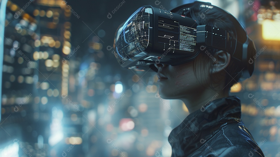 Jovem com óculos de realidade virtual