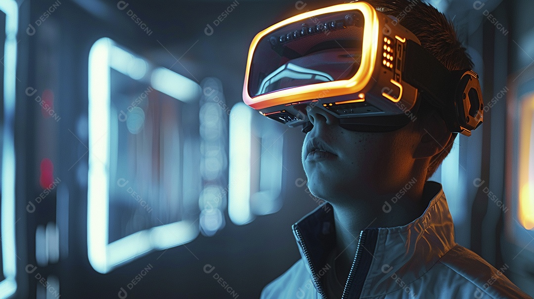 Jovem com óculos de realidade virtual