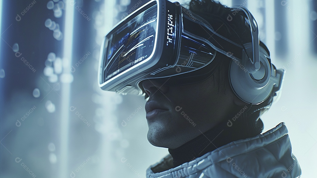 Jovem com óculos de realidade virtual