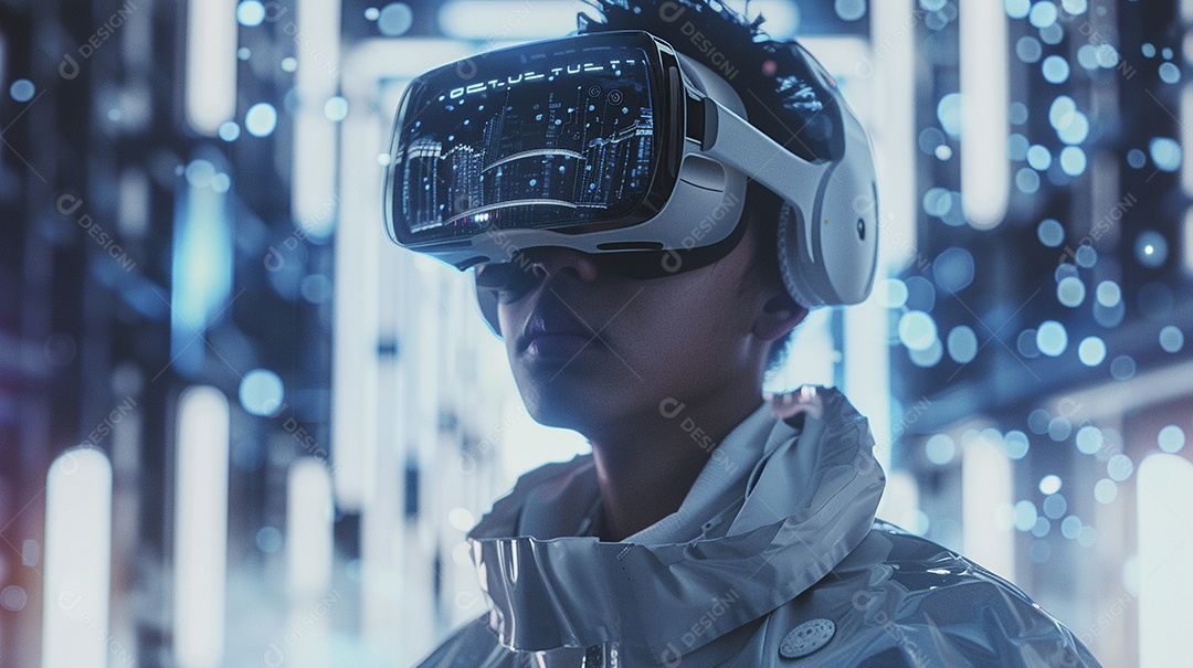 Jovem com óculos de realidade virtual