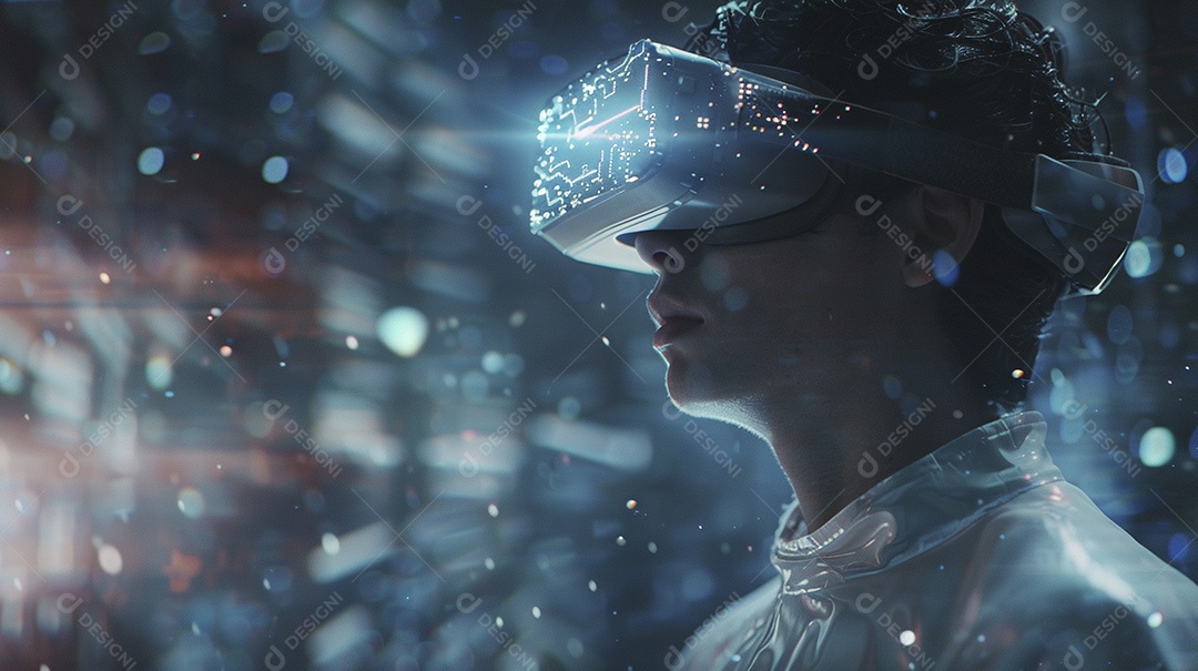 Jovem com óculos de realidade virtual