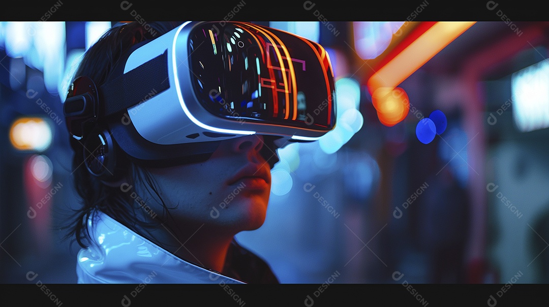 Jovem com óculos de realidade virtual