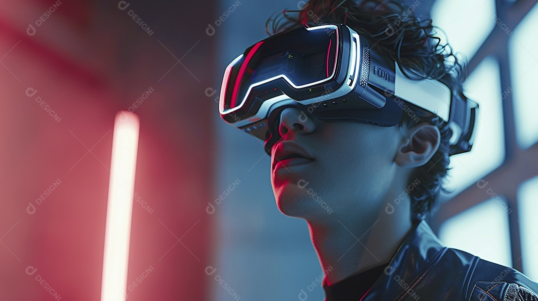 Jovem com óculos de realidade virtual