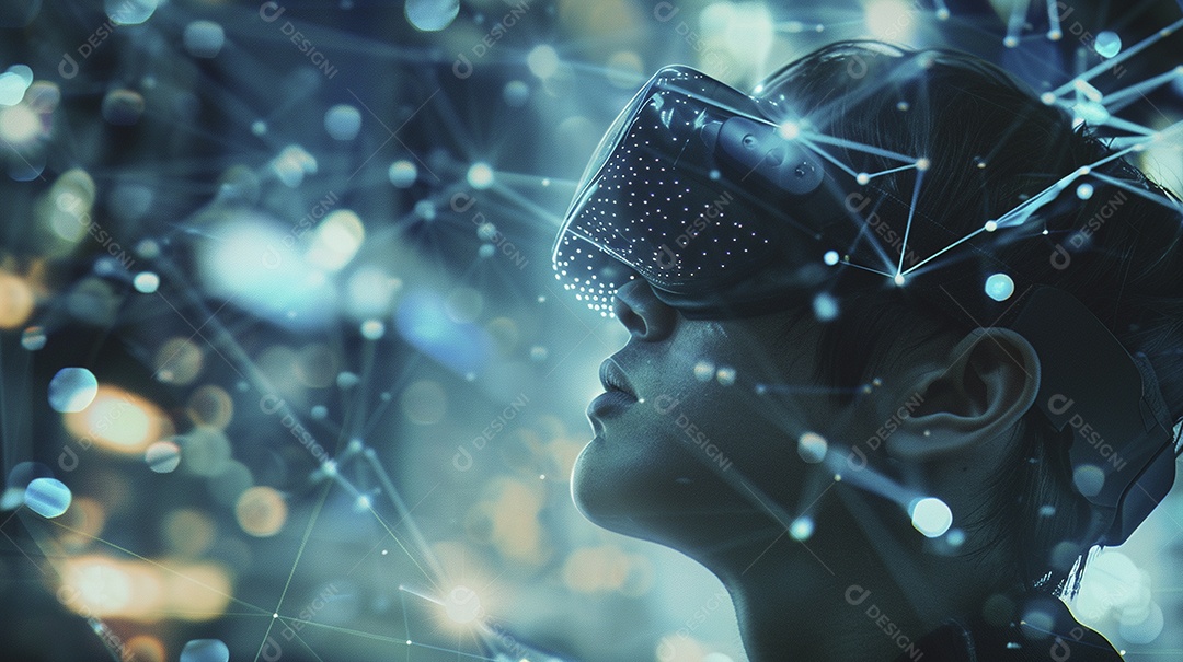 Jovem com óculos de realidade virtual