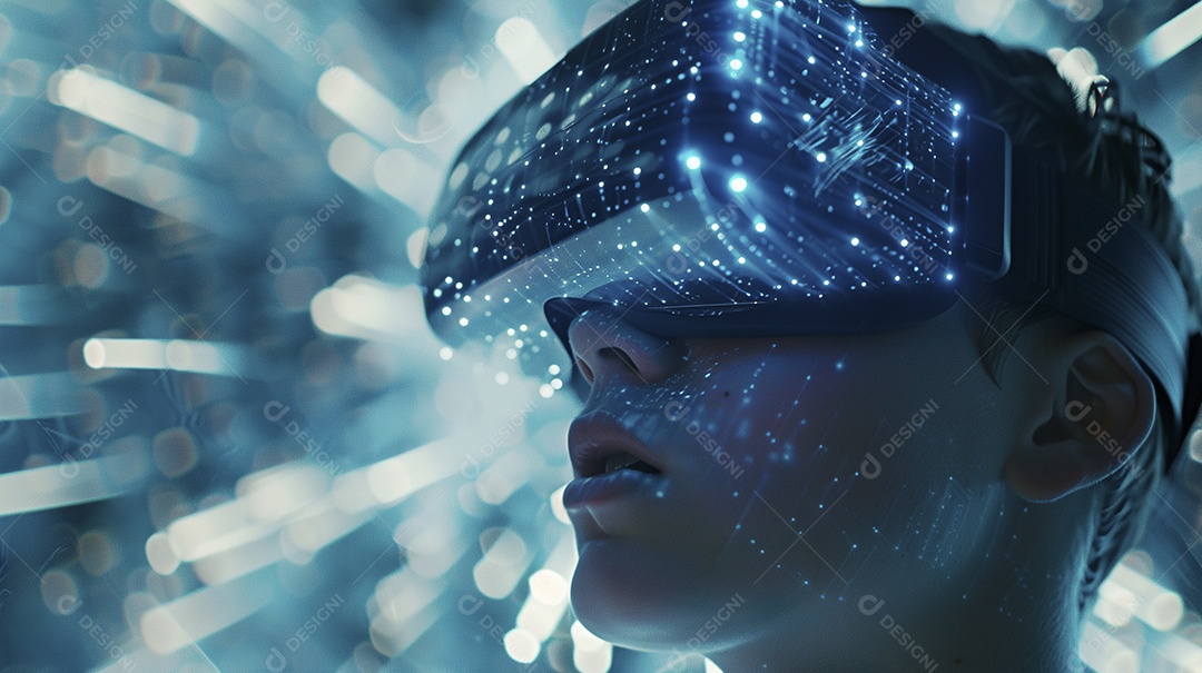 Jovem com óculos de realidade virtual