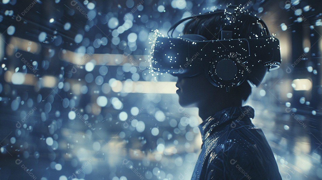 Jovem com óculos de realidade virtual