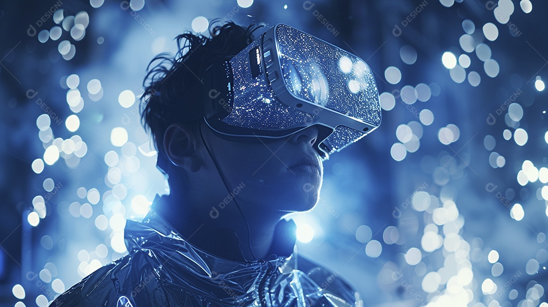 Jovem com óculos de realidade virtual