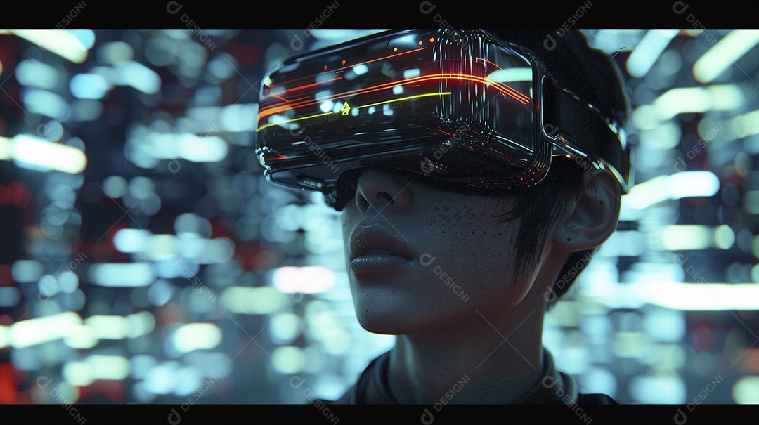 Jovem com óculos de realidade virtual