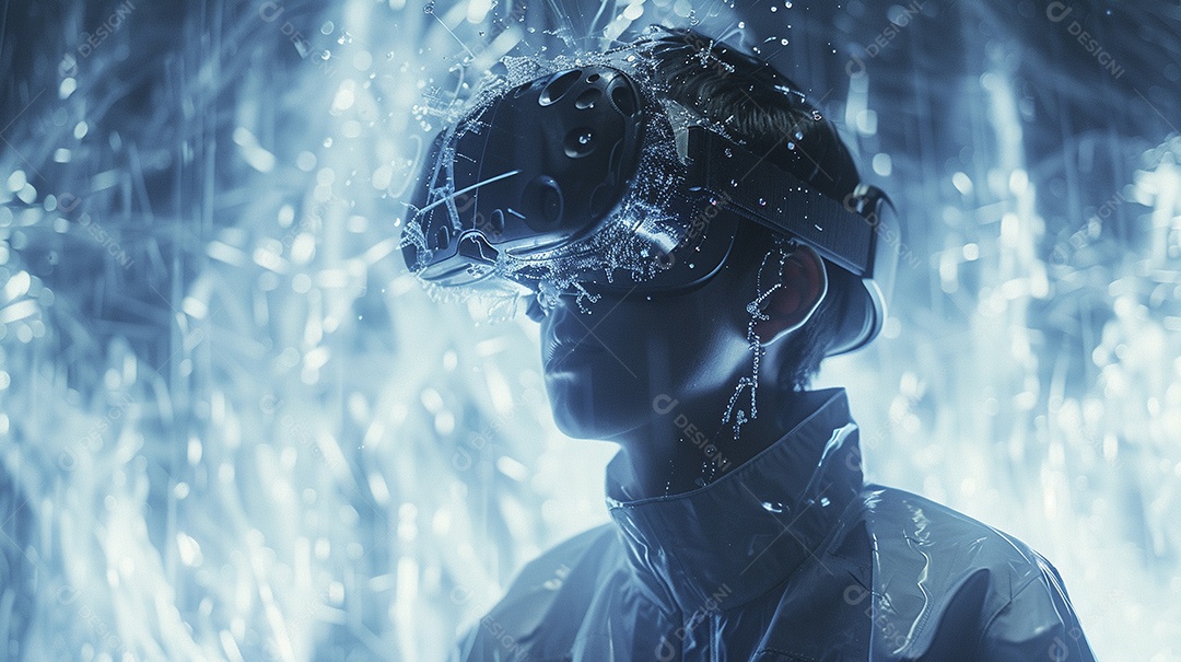 Jovem com óculos de realidade virtual