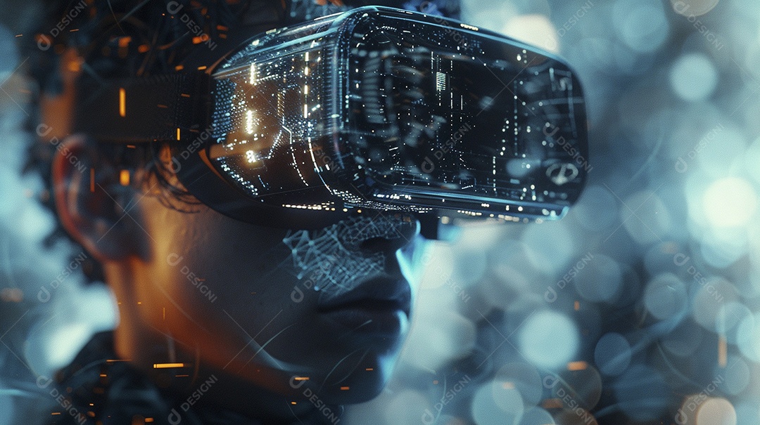 Jovem com óculos de realidade virtual