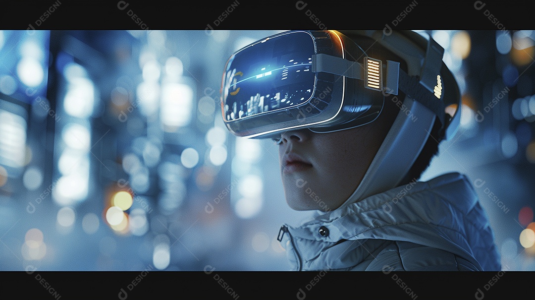 Jovem com óculos de realidade virtual