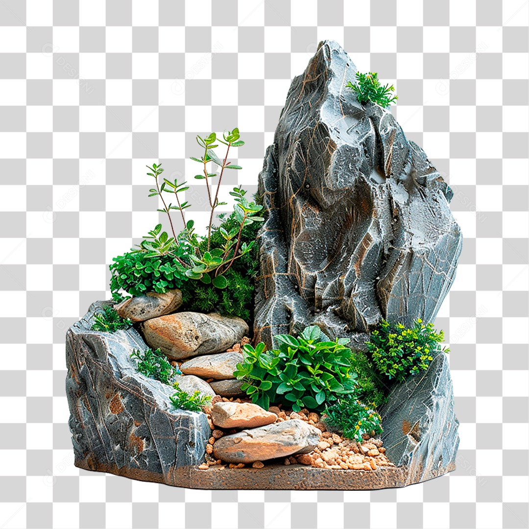 Arranjo de Plantas e Rochas PNG Transparente