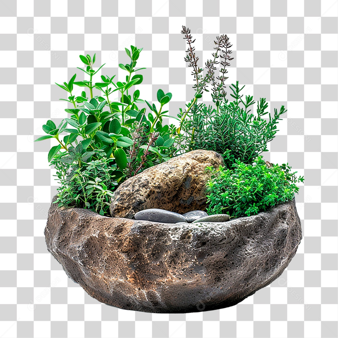 Arranjo de Plantas e Rochas PNG Transparente
