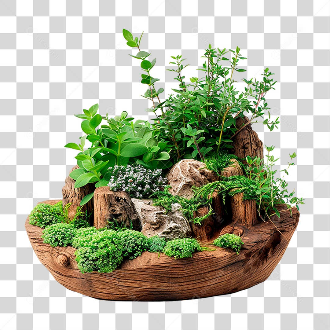 Arranjo de Plantas e Rochas PNG Transparente