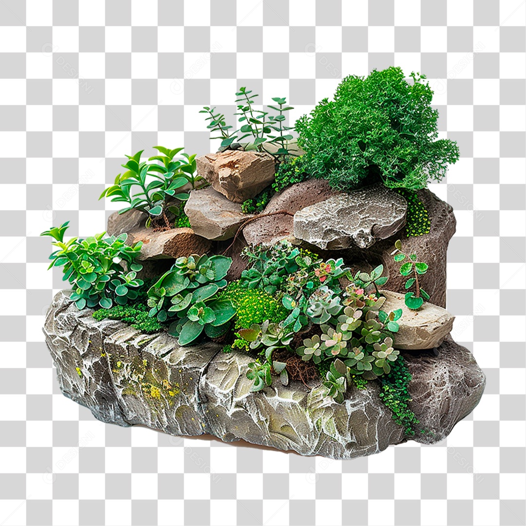 Arranjo de Plantas e Rochas PNG Transparente