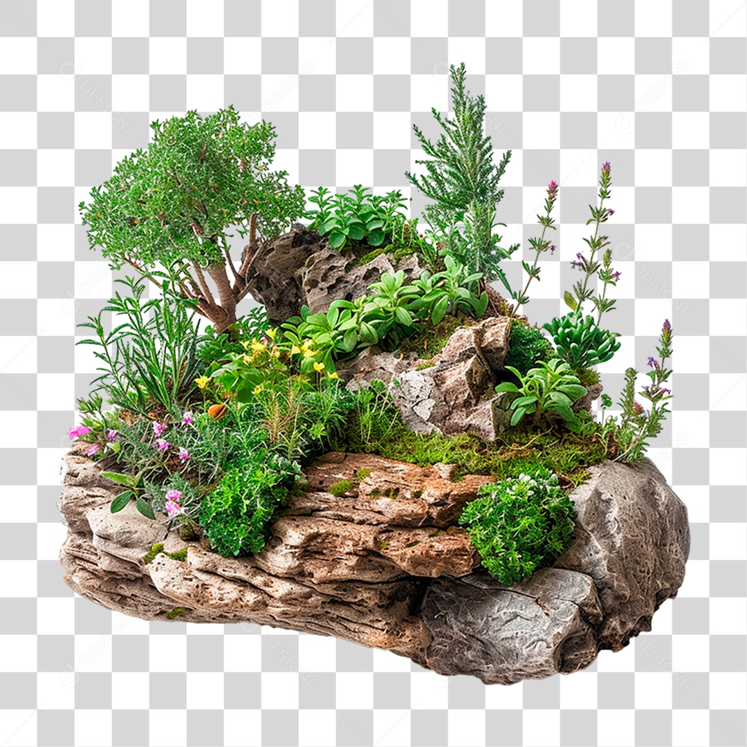 Arranjo de Plantas e Rochas PNG Transparente