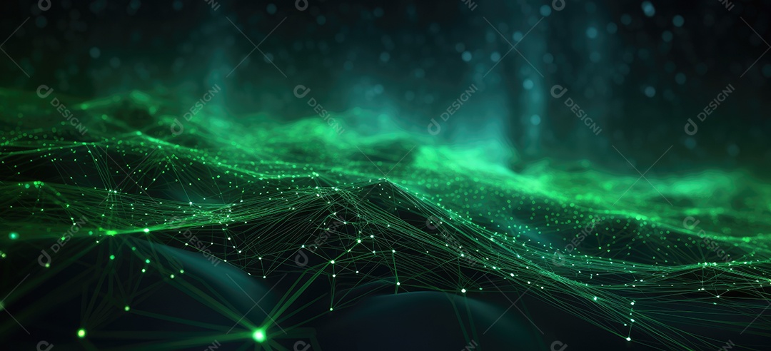 Fundo verde abstrato com linhas e pontos em movimento