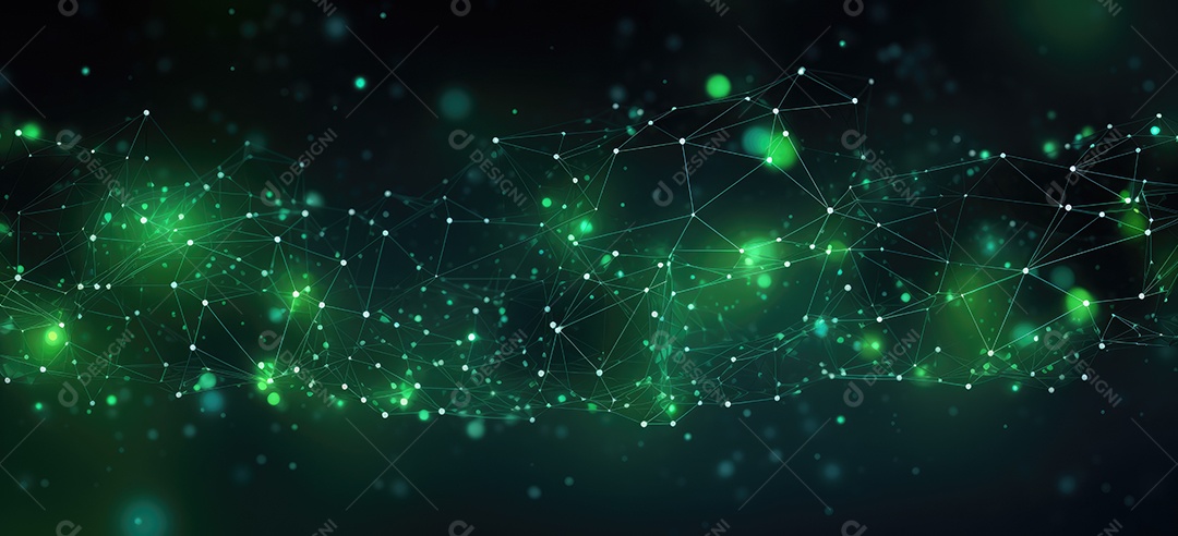 Fundo verde abstrato com linhas e pontos em movimento