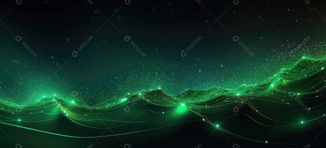 Fundo verde abstrato com linhas e pontos em movimento