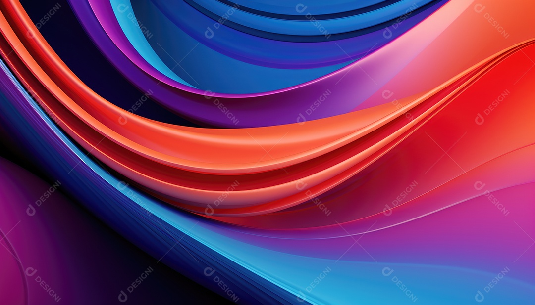 Ilustração 3D renderizada abstrata com cores vibrantes e fluxo ondulado