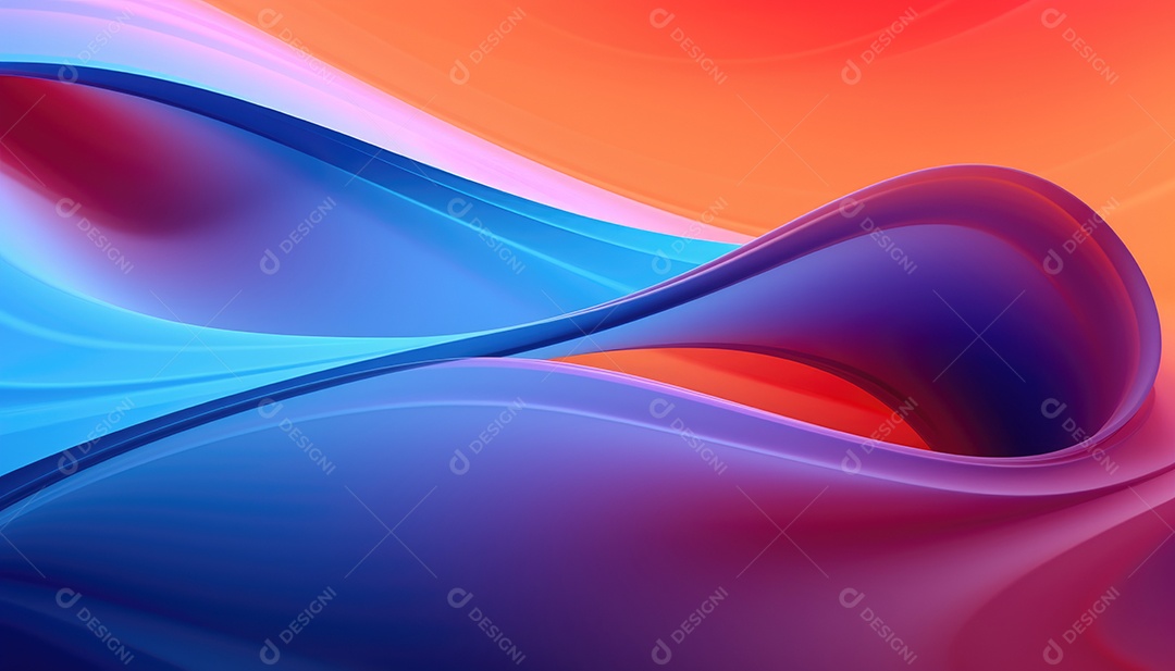 Ilustração 3D renderizada abstrata com cores vibrantes e fluxo ondulado