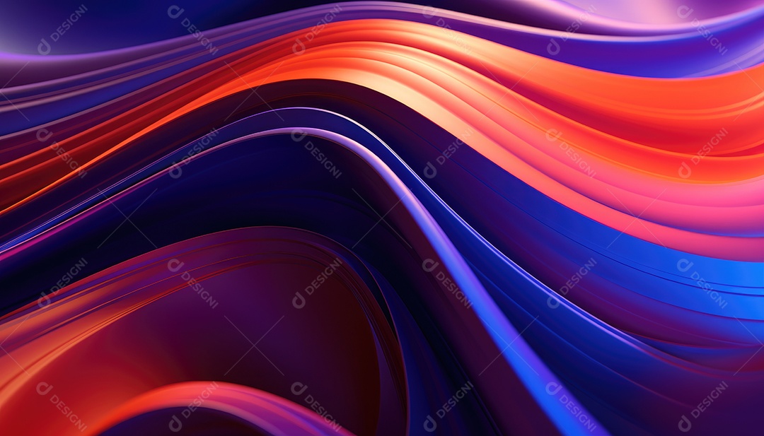Ilustração 3D renderizada abstrata com cores vibrantes e fluxo ondulado