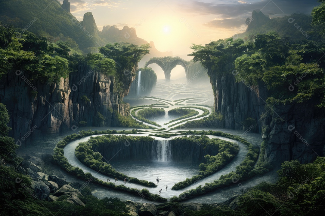 Cachoeiras em cascata formando corações