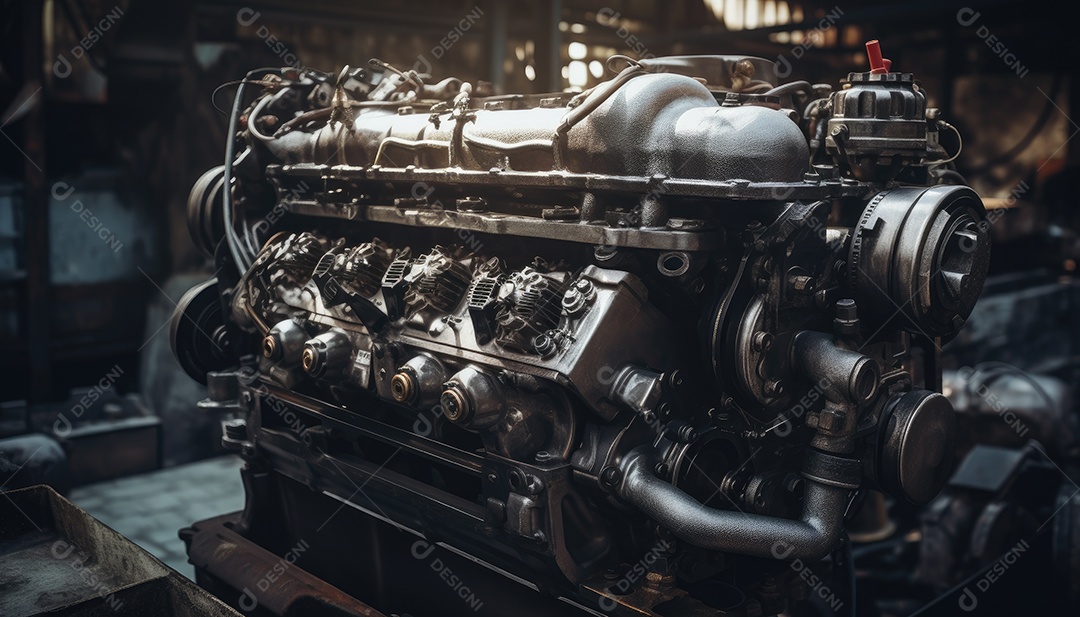 Fundo industrial motor de um carro antigo