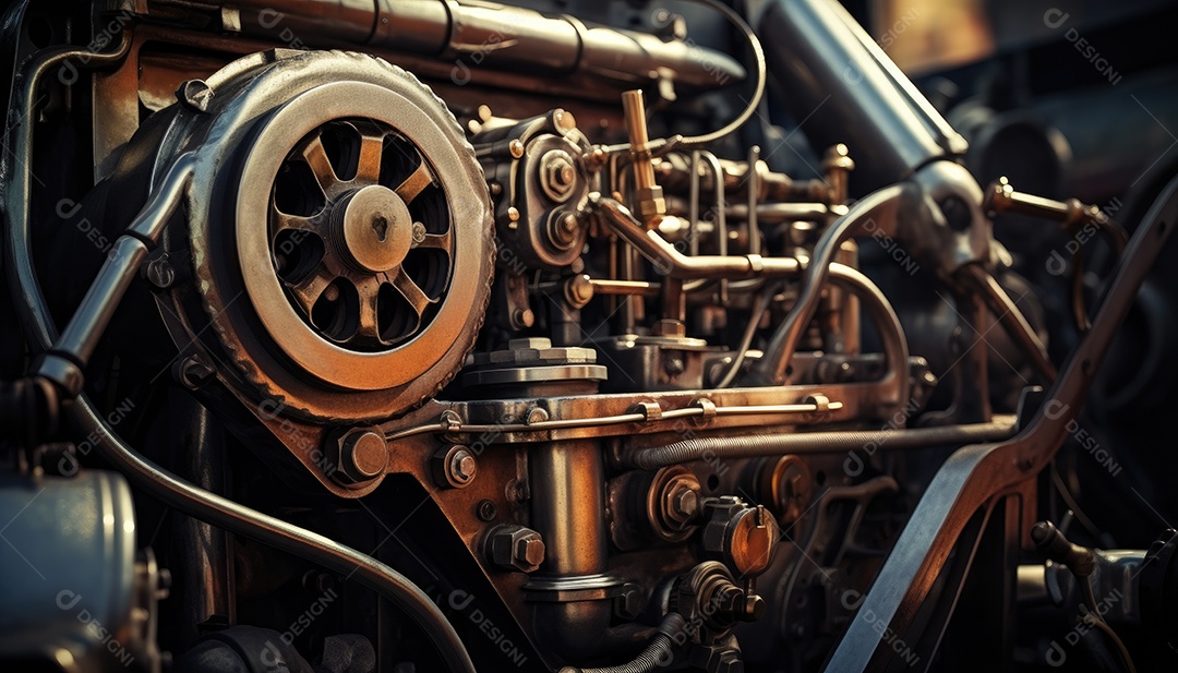 Fundo industrial motor de um carro antigo