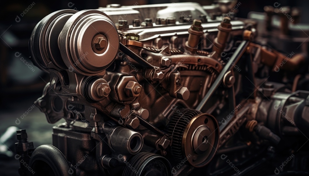 Fundo industrial motor de um carro antigo