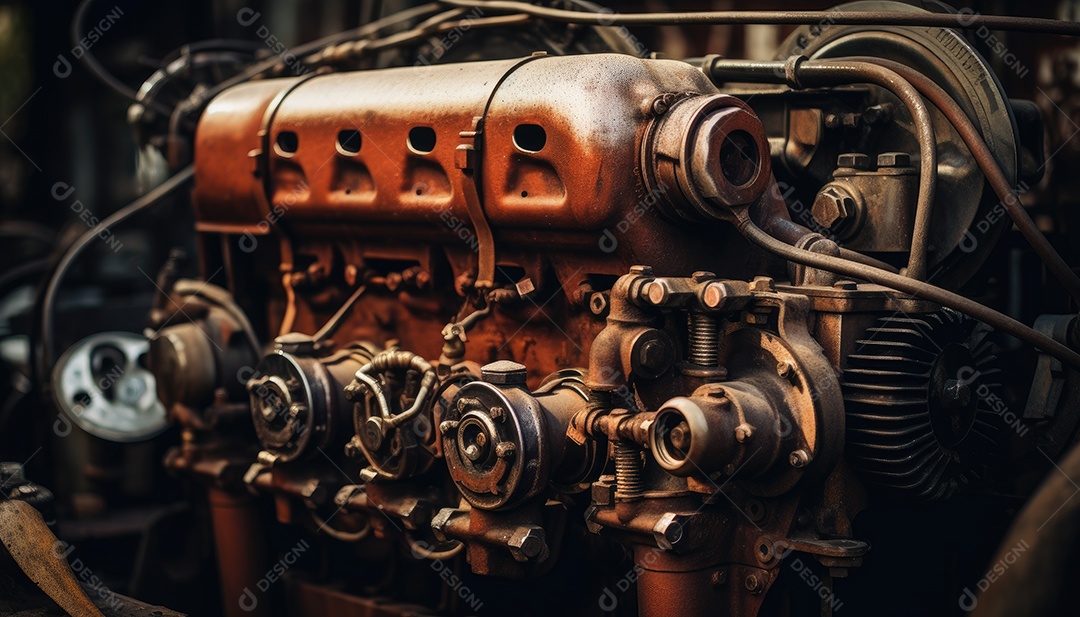 Fundo industrial motor de um carro antigo