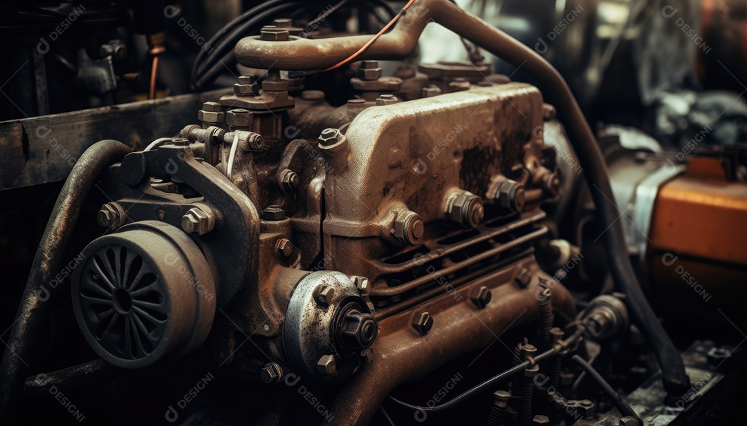 Fundo industrial motor de um carro antigo
