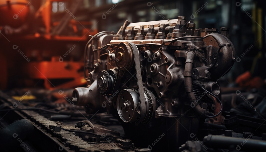 Fundo industrial motor de um carro antigo