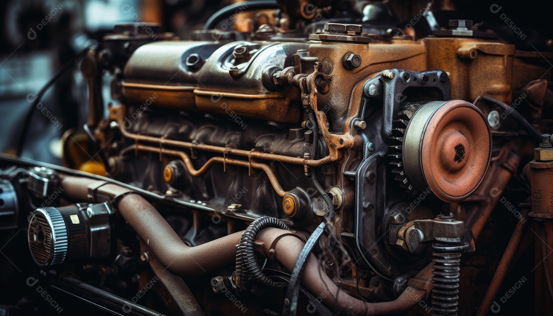 Fundo industrial motor de um carro antigo
