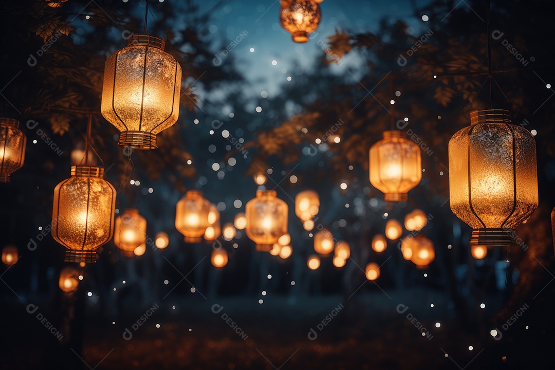 Lanternas com luzes suaves brilhantes formando