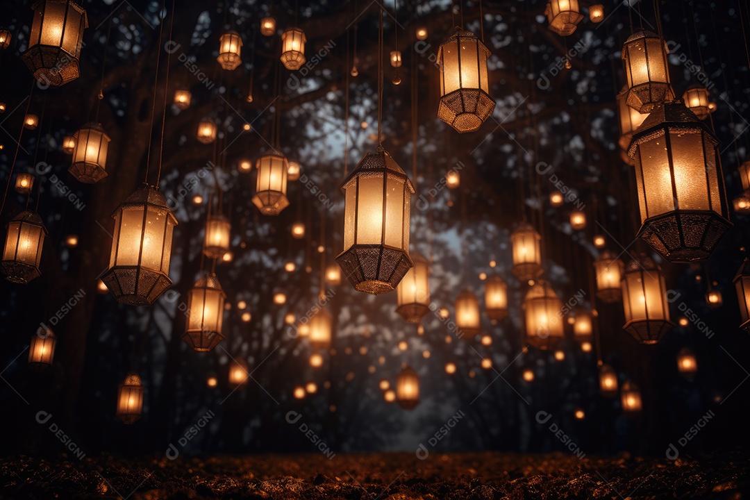 Lanternas com luzes suaves brilhantes formando